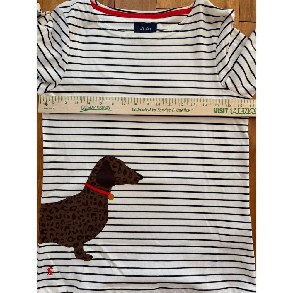 Joules Harbour Print Striped Dachshund Leopard Dog Top Navy White US 6 - Picture 6 of 6
